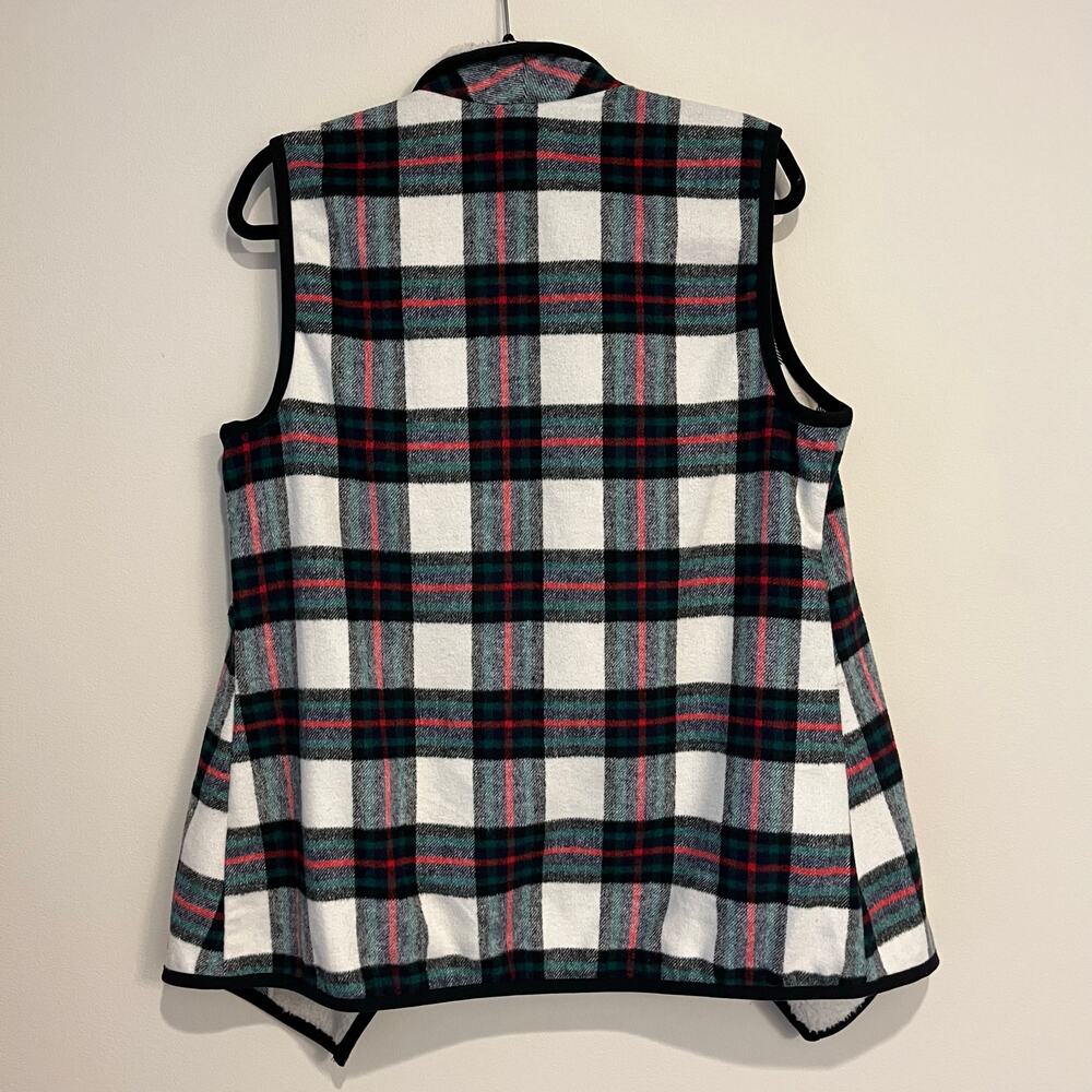 Christopher & Banks Tartan Plaid Vest Sherpa Open Front Wool Blend Petite Large - Picture 2 of 5